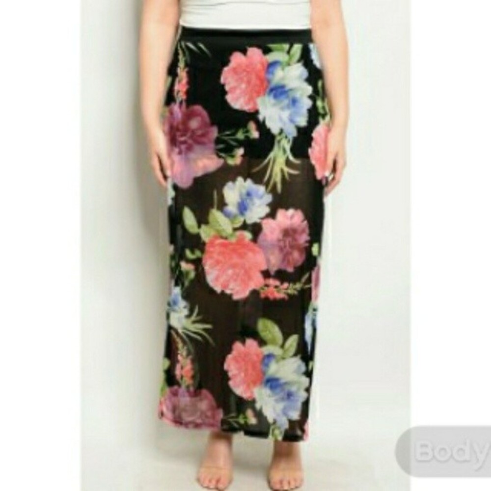 Blue Floral Skirt Plus Size 2X